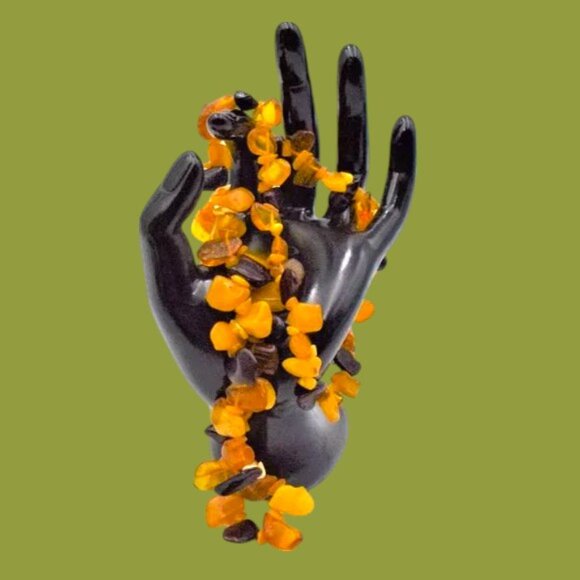 Artisan Jewelry - NOS Vintage Butterscotch & Chocolate Amber Endless Necklace  Hand Strung Unisex